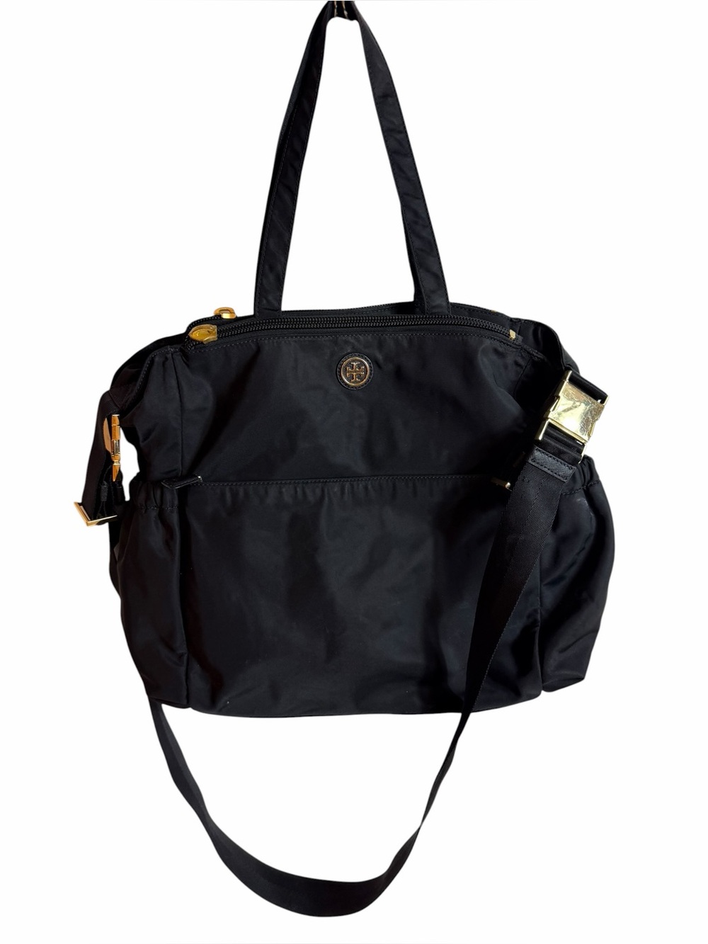 Tory Burch Scout Black Nylon Work Tote Crossbody Gold Hardware w/ TB Dust Cover - Picture 6 of 16